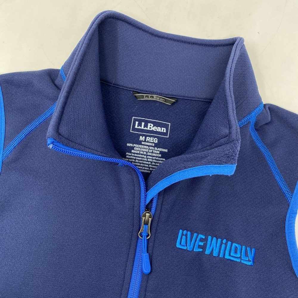 L.L. Bean Women's M REG Blue Lightweight Cinch Waist Full Zip Fleece Lined Vest